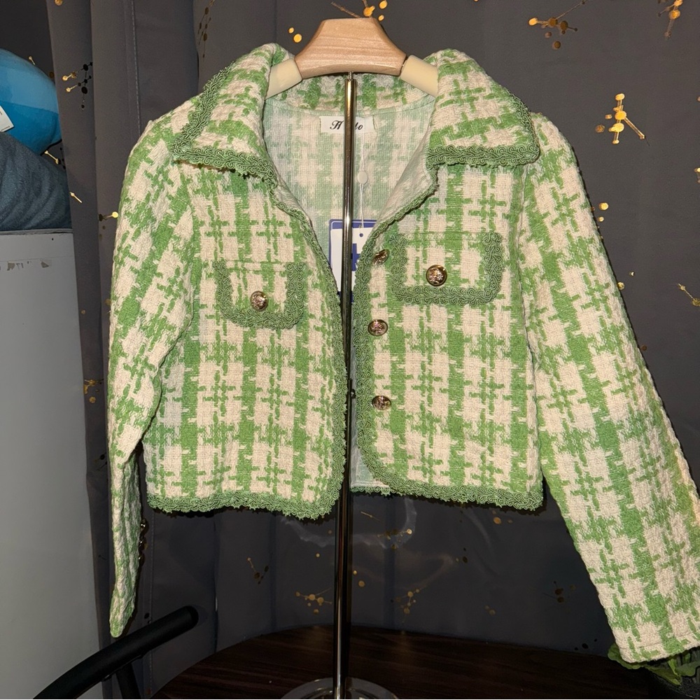 Green Tweed High Quality Blazer Jacket